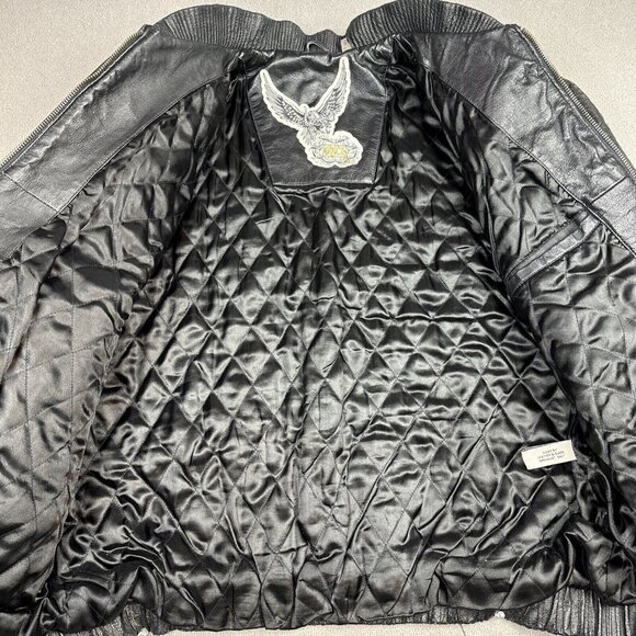 Vintage Max USA Leather Jacket Embroidered Patterned Design Hip Hop Y2K 90s XXL - Picture 6 of 16